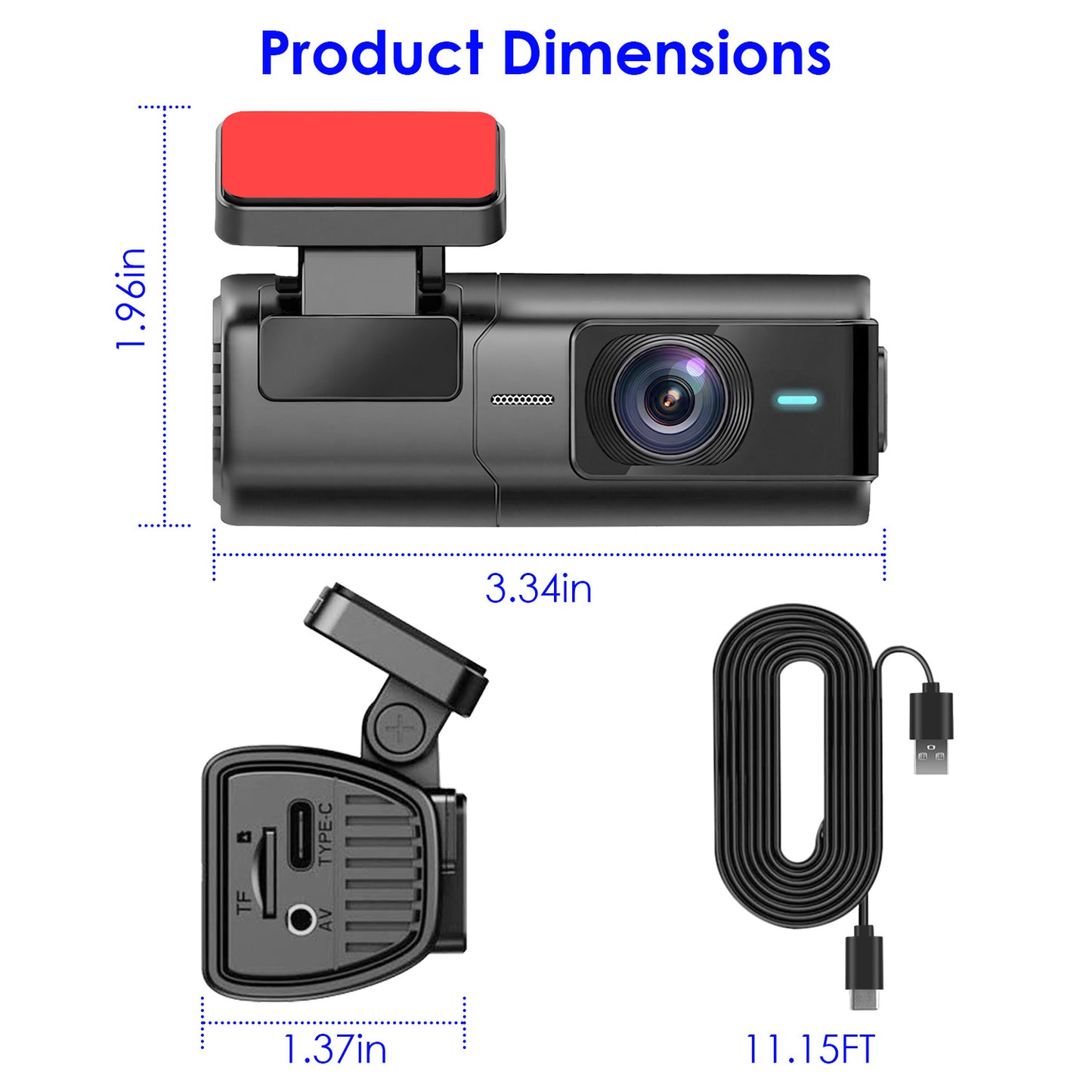 Автомобилна 2K HD предна камера (dash cam) с IPS екран, нощно виждане, цикличен запис, 32GB карта памет, 140° широкоъгълен обектив и WiFi управление чрез приложение