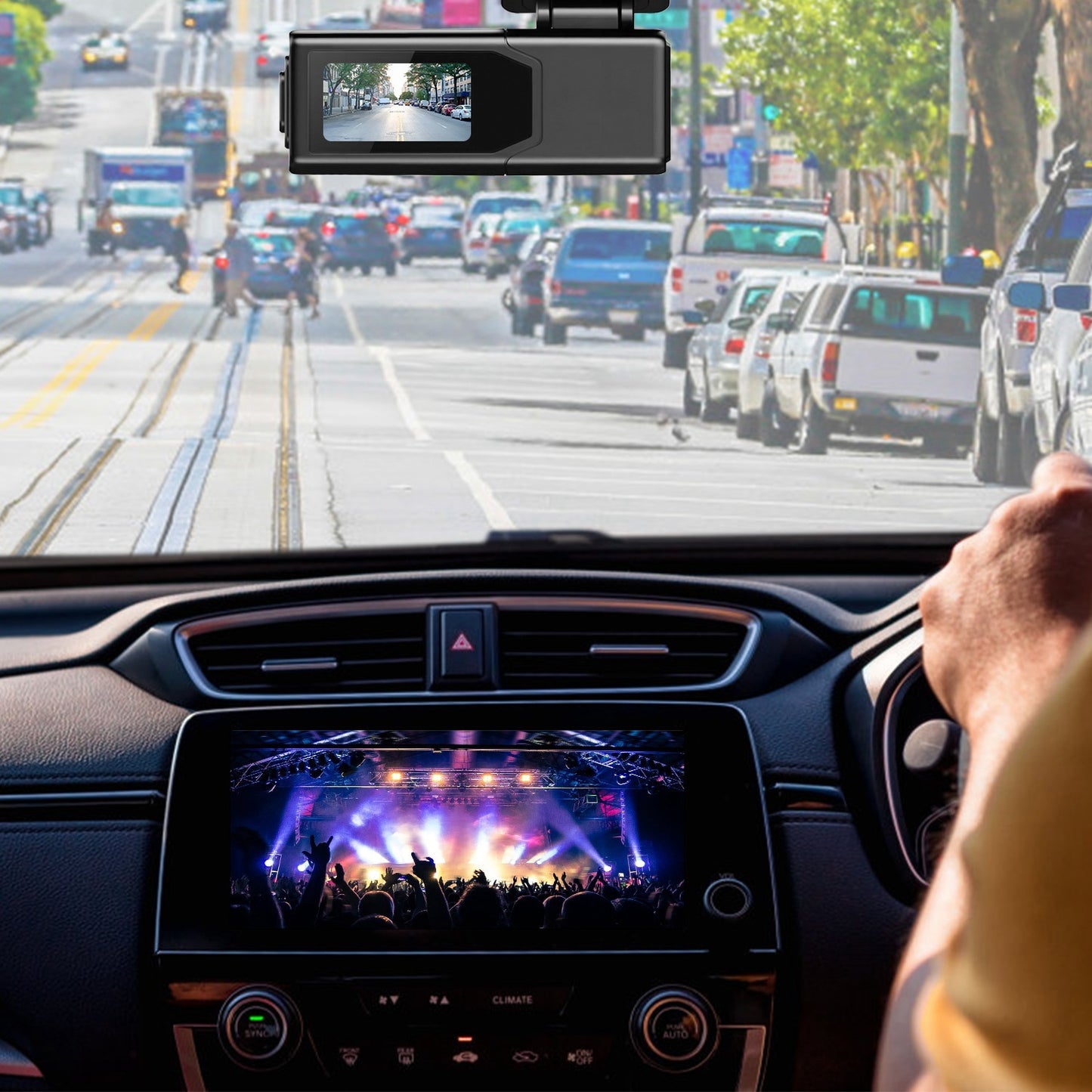 Автомобилна 2K HD предна камера (dash cam) с IPS екран, нощно виждане, цикличен запис, 32GB карта памет, 140° широкоъгълен обектив и WiFi управление чрез приложение