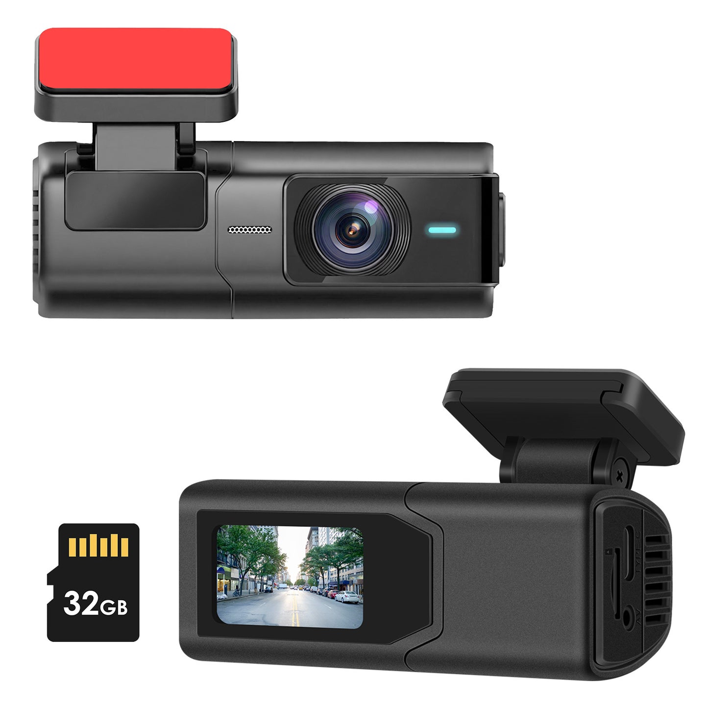 Автомобилна 2K HD предна камера (dash cam) с IPS екран, нощно виждане, цикличен запис, 32GB карта памет, 140° широкоъгълен обектив и WiFi управление чрез приложение