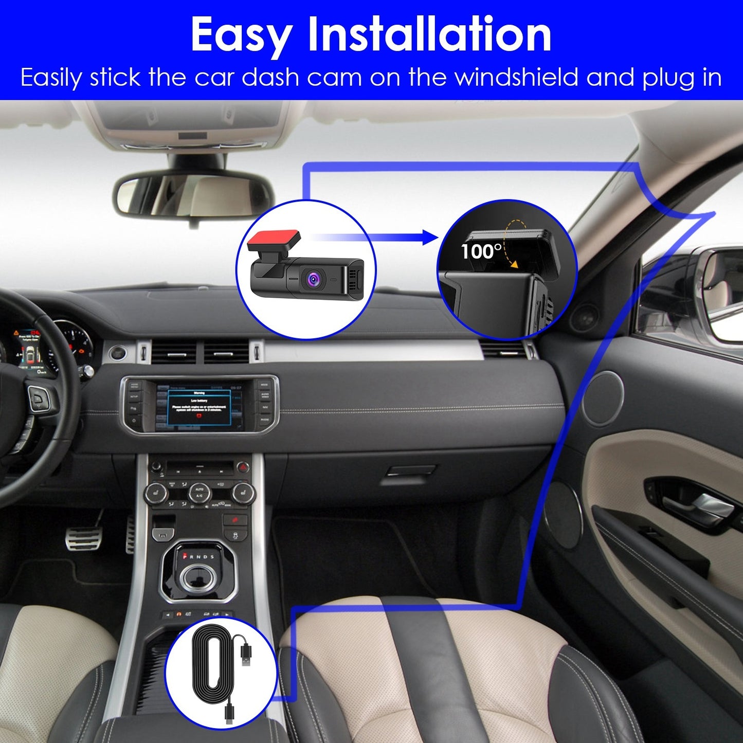 Автомобилна 2K HD предна камера (dash cam) с IPS екран, нощно виждане, цикличен запис, 32GB карта памет, 140° широкоъгълен обектив и WiFi управление чрез приложение