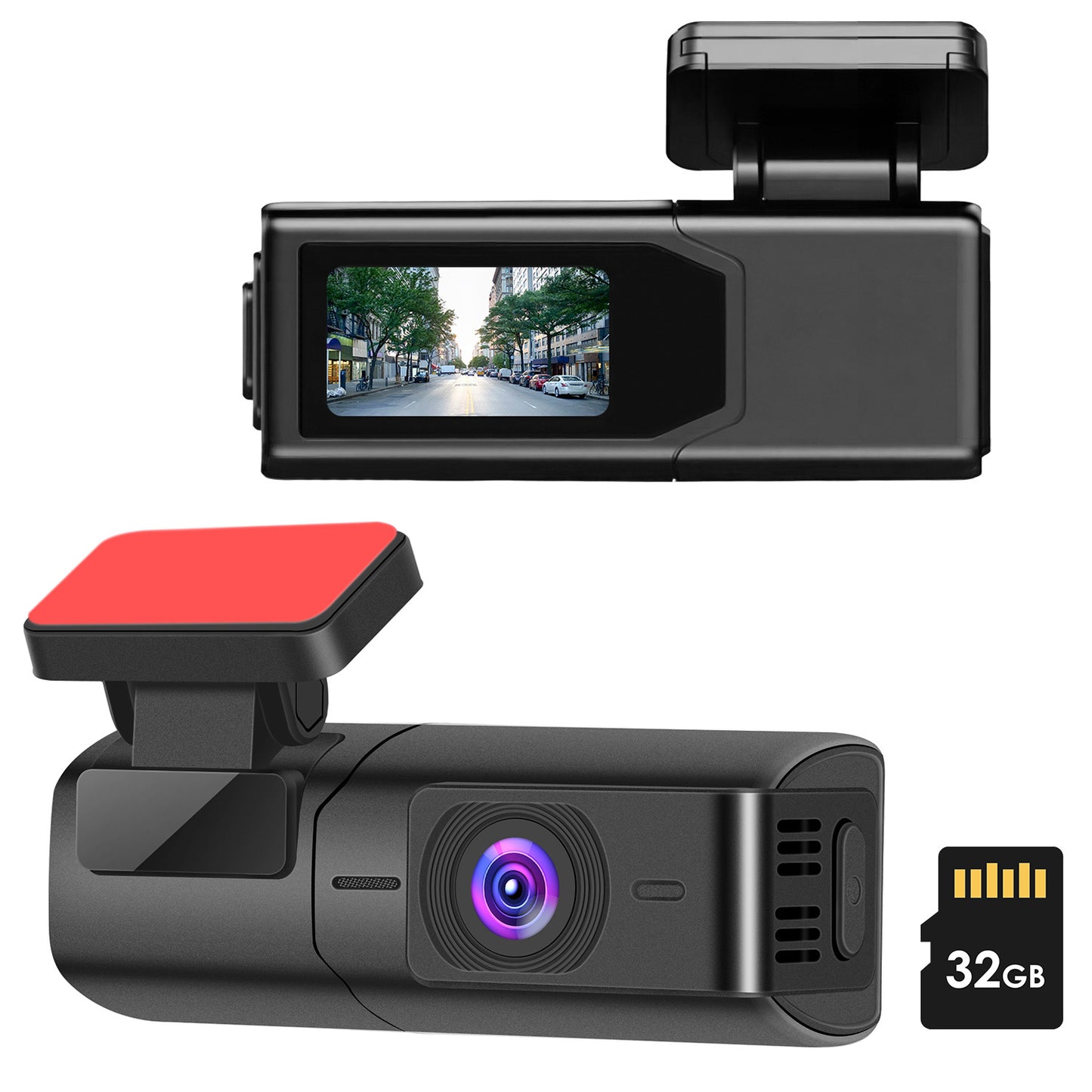 Автомобилна 2K HD предна камера (dash cam) с IPS екран, нощно виждане, цикличен запис, 32GB карта памет, 140° широкоъгълен обектив и WiFi управление чрез приложение