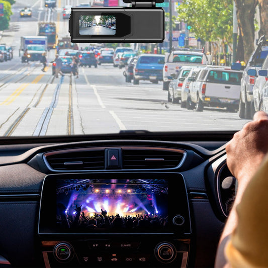 Автомобилна 2K HD предна камера (dash cam) с IPS екран, нощно виждане, цикличен запис, 32GB карта памет, 140° широкоъгълен обектив и WiFi управление чрез приложение