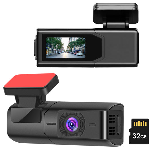 Автомобилна 2K HD предна камера (dash cam) с IPS екран, нощно виждане, цикличен запис, 32GB карта памет, 140° широкоъгълен обектив и WiFi управление чрез приложение