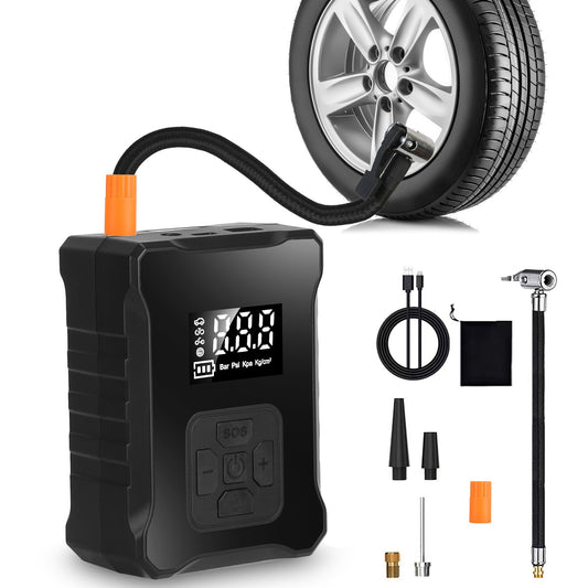 Безжичен компресор за гуми 150PSI – дигитален въздушен компресор с LED светлина и Power Bank функция, подходящ за автомобили, мотоциклети, велосипеди и топки